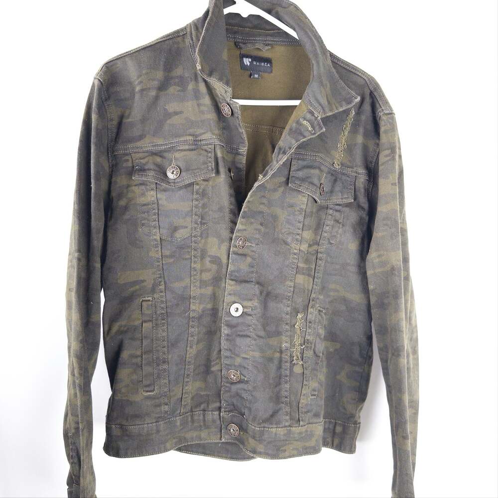 Waimea Men's Distressed Camo Denim Jacket
